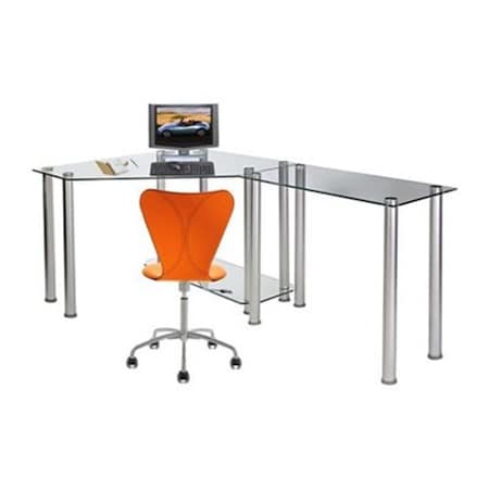 Rta Home And Office RTA Home and Office CT-013R Clear Tempered Glass Corner Computer Desk with Right Extention table CT-013R